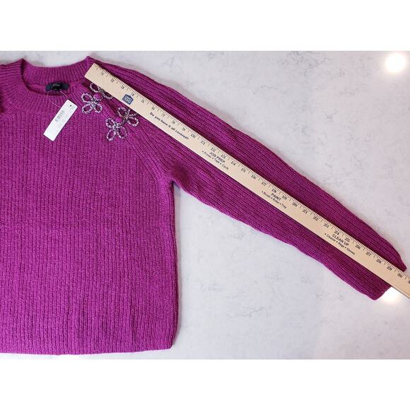 NWT J. CREW Ribbed Knit Crew Neck Sweater Beaded Wool Alpaca Pink Women's Large - Picture 8 of 10
